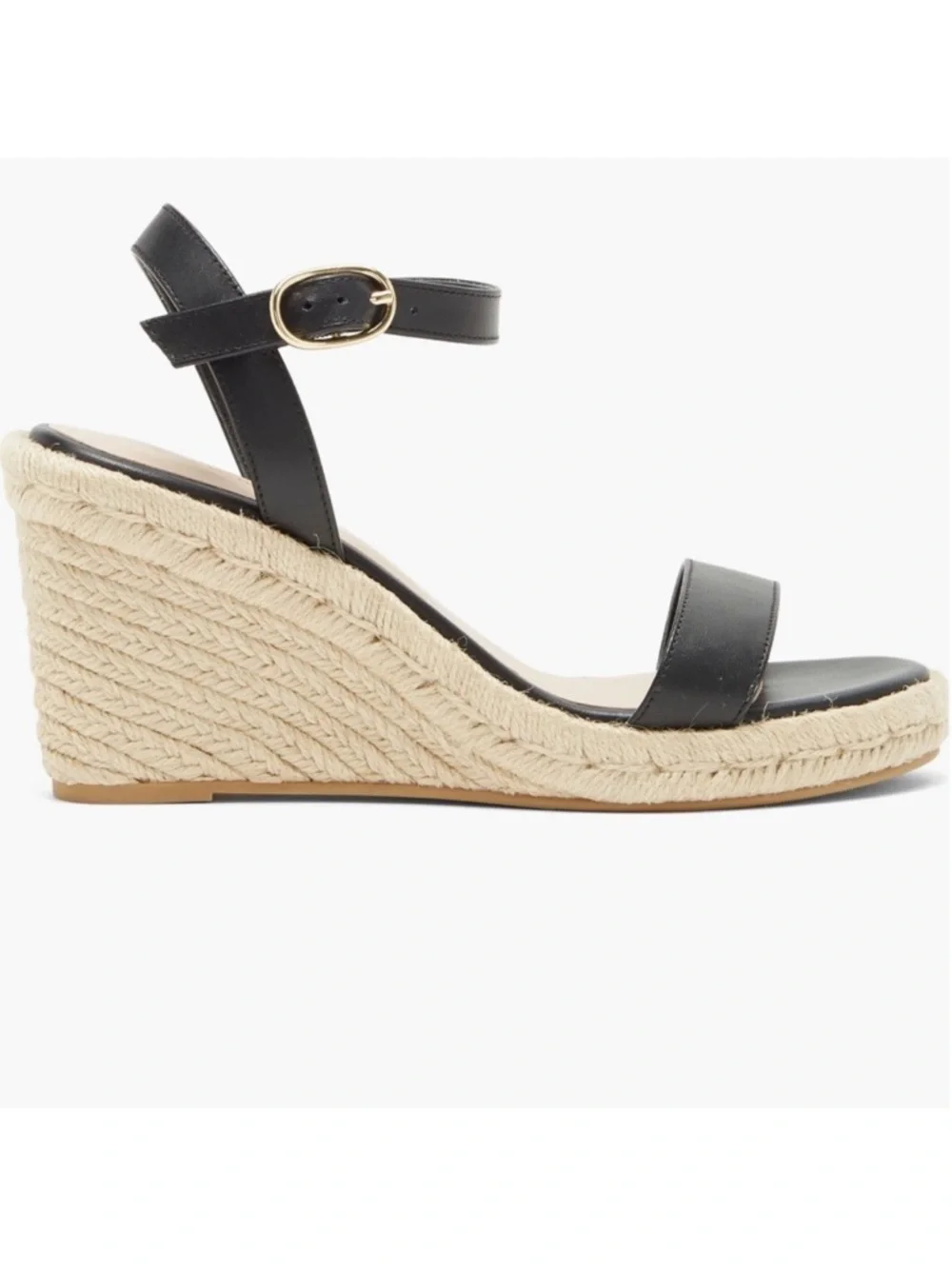 NIB Stuart Weitzman Teddi espadrille wedge sandals heels black leather 11.5